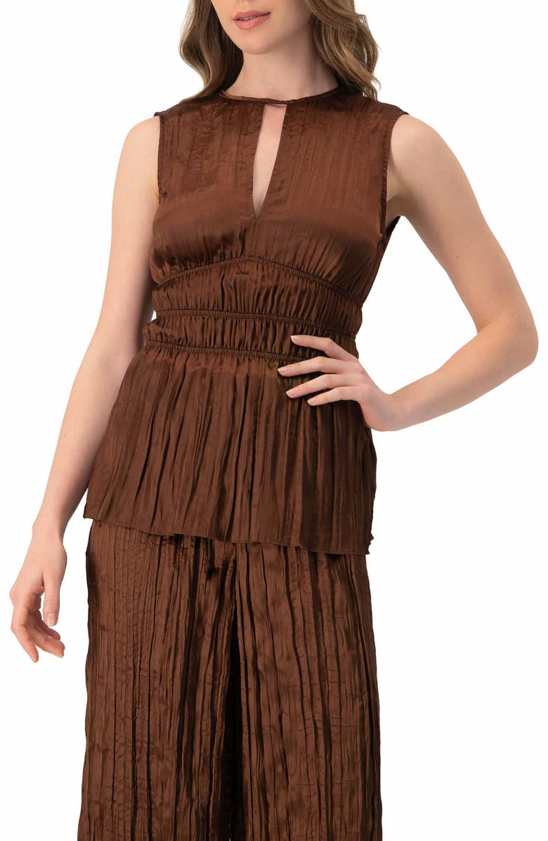 IVONNE Satin Sleeveless Pleated Blouse, Main, color, Brown