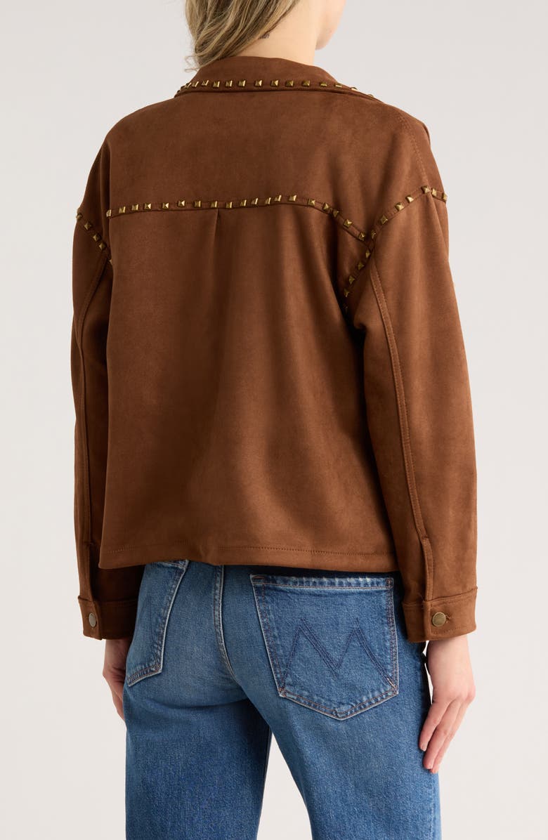 Vigoss Studded Faux Suede Shacket, Alternate, color, Cognac