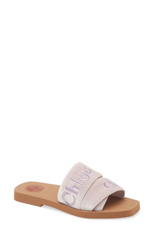 Shop Chloé Woody Logo Velvet Slide Sandal In Light Rosewood