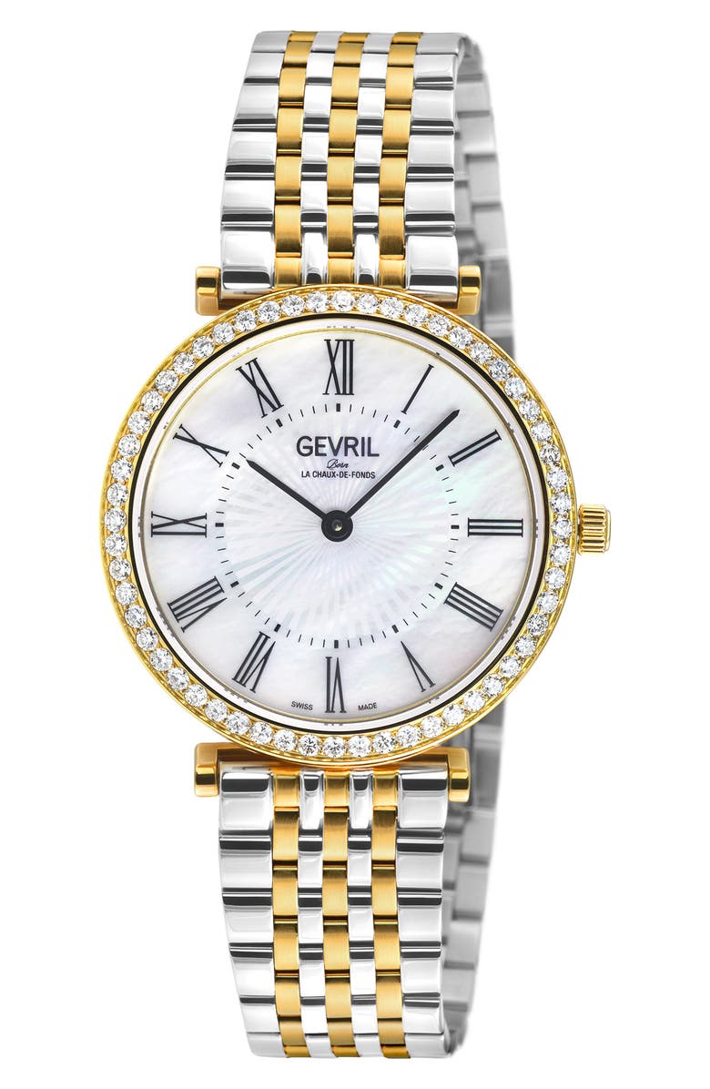 GEVRIL Atelier Diamond Pavé Bracelet Watch, 32mm - 1.0ct, Main, color, Silver