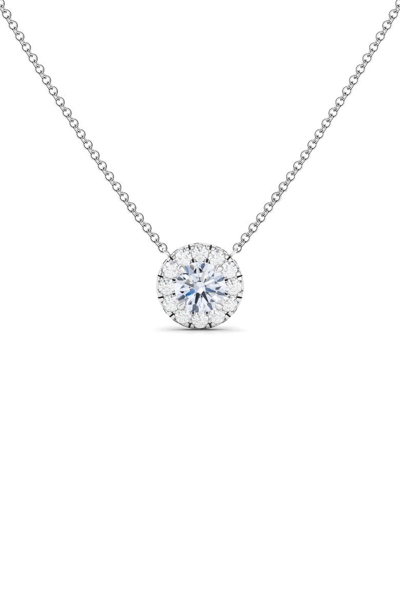 HauteCarat Round Brilliant Halo Lab Created Diamond Pendant Necklace, Alternate, color, 18K White Gold