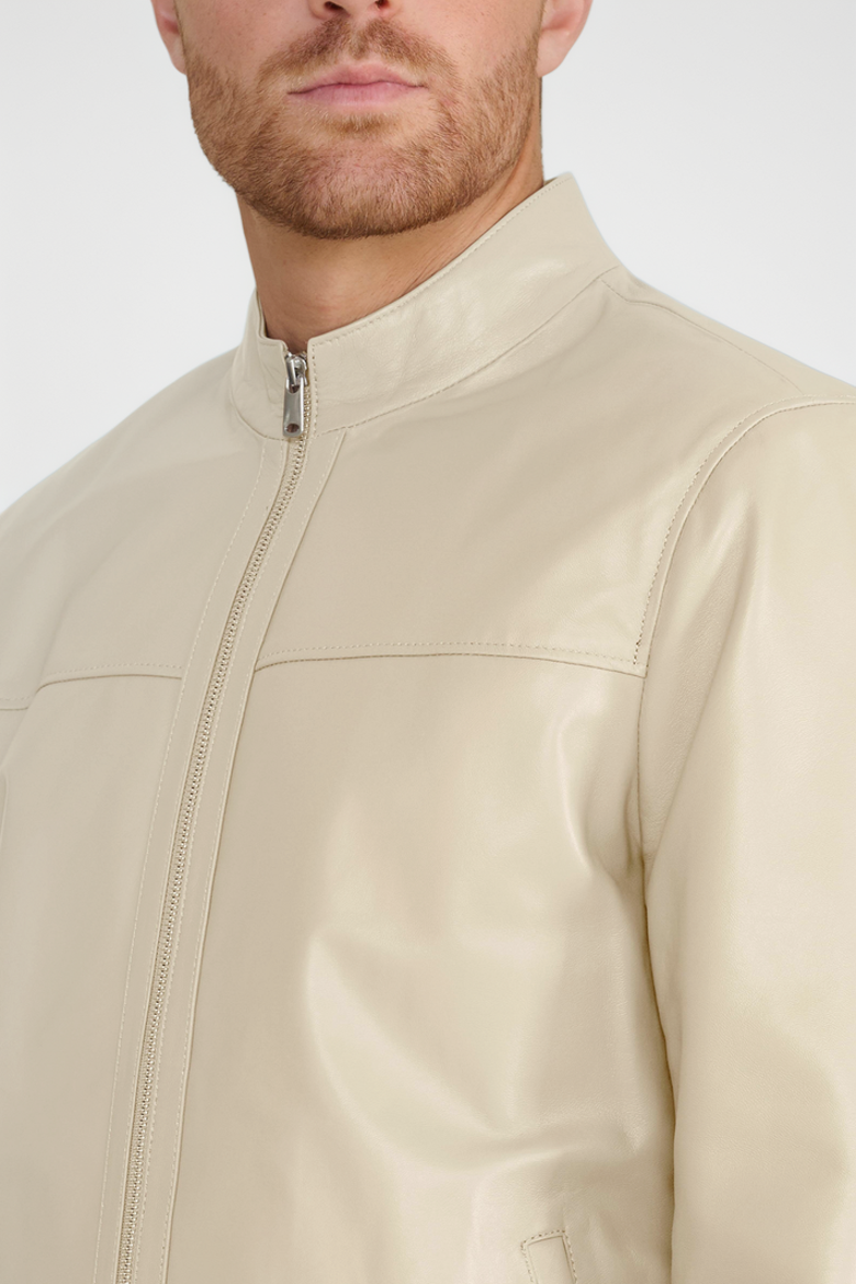 Otis Racer Leather Jacket, Alternate, color, Beige
