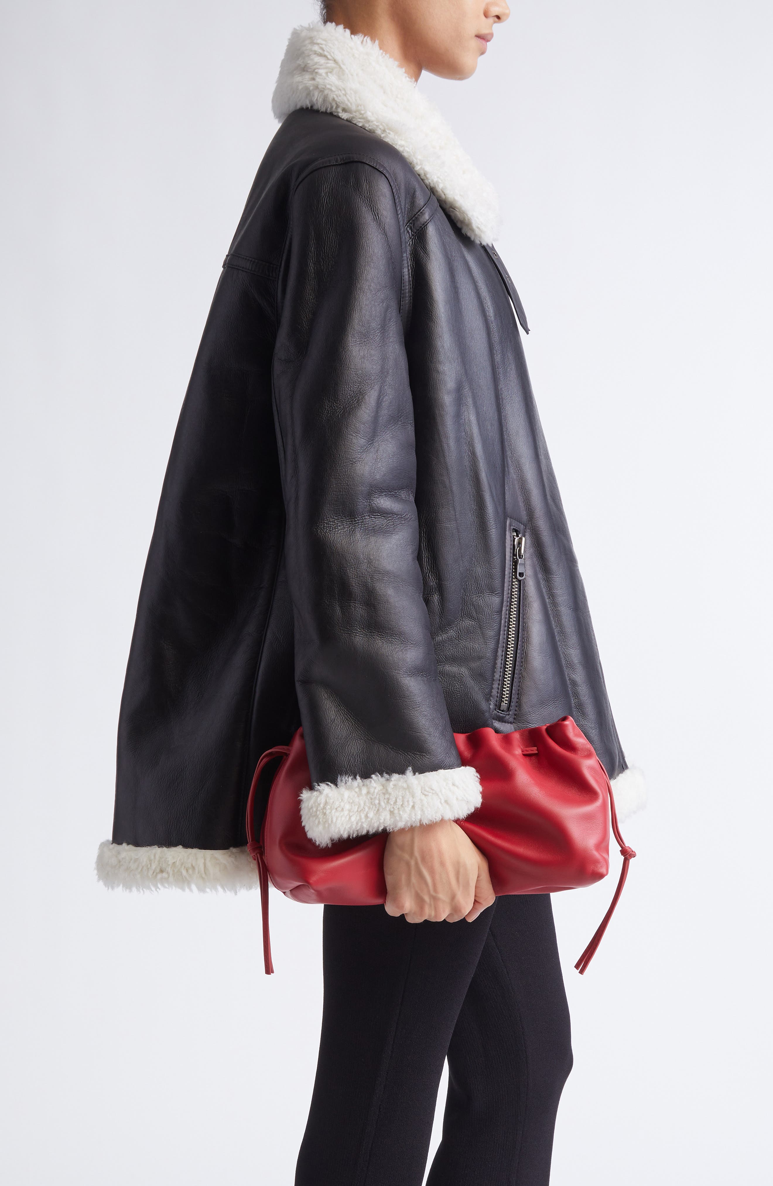 Altuzarra Drawstring Leather Clutch, Alternate, color, 