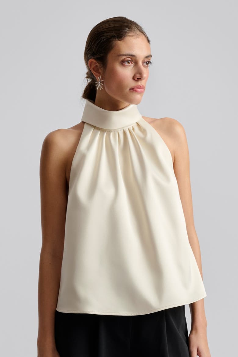 Minea Satin Halterneck Top, Main, color, Vanilla