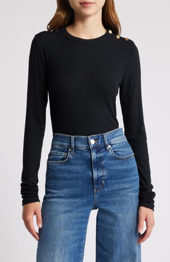 Frame Long Sleeve Shoulder Button T-shirt In Black