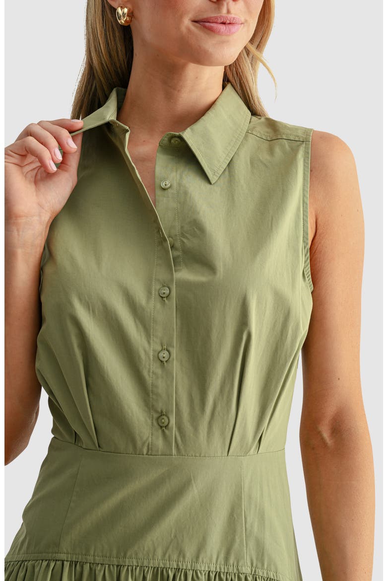 Sleeveless Drop Waist Midi Shirtdress, Alternate, color, LIGHT OLIVE
