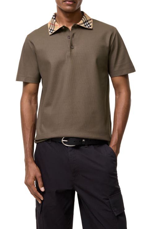 Evan Check Collar Cotton Pique Polo