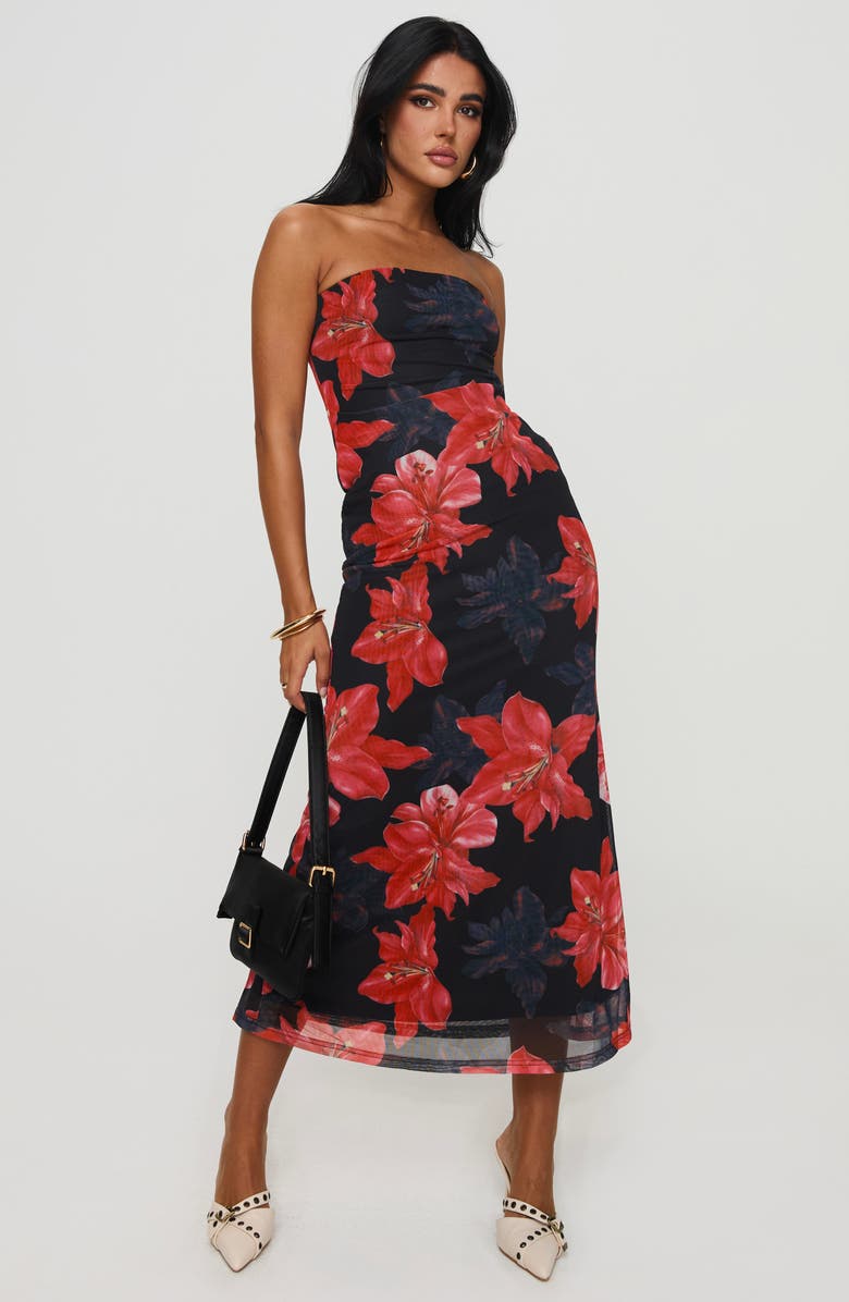 Princess Polly Celik Floral Strapless Dress, Alternate, color, Black / Red