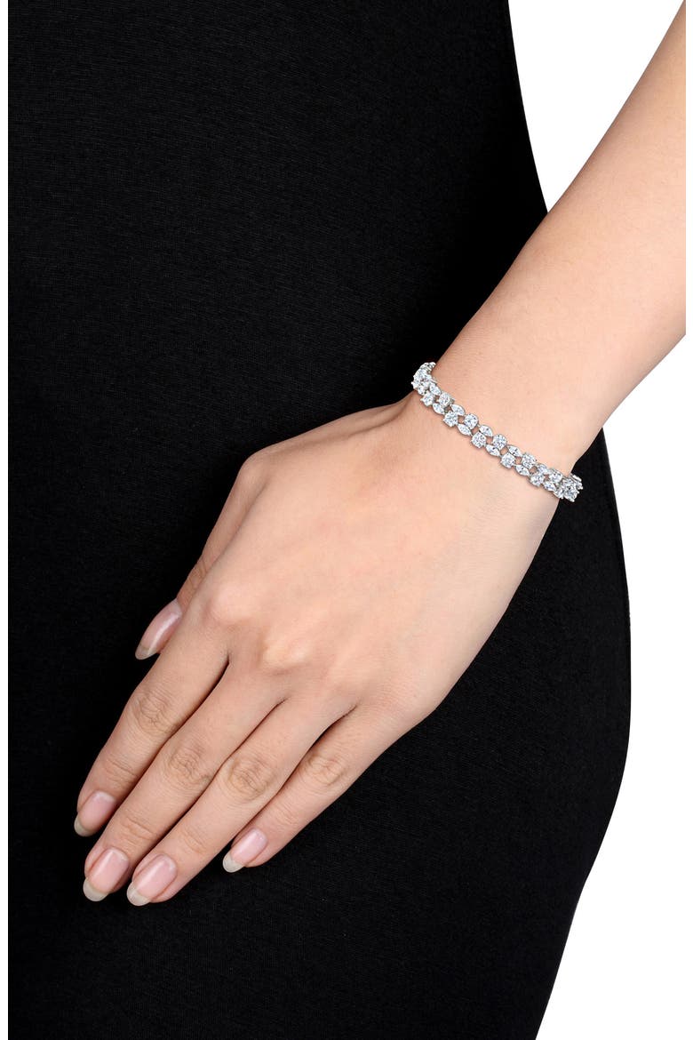 Lab-Created White Sapphire Two-Row Bracelet, Alternate, color, WHITE