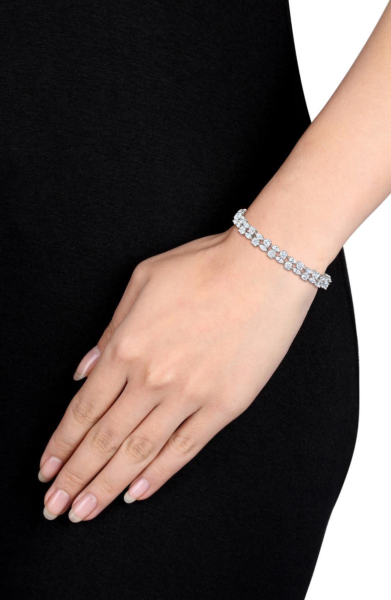 DELMAR Lab-Created White Sapphire Two-Row Bracelet, Alternate, color, White