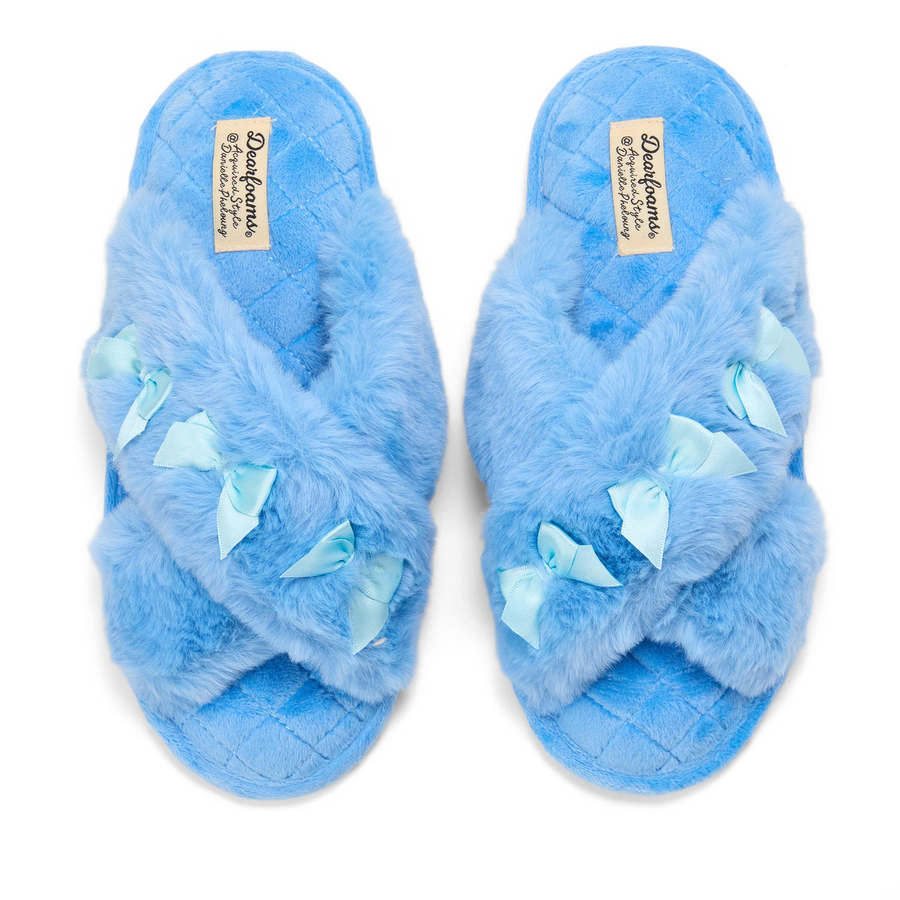 DEARFOAMS Jessica Furry Crossband Slide Slipper, Alternate, color, Cornflower