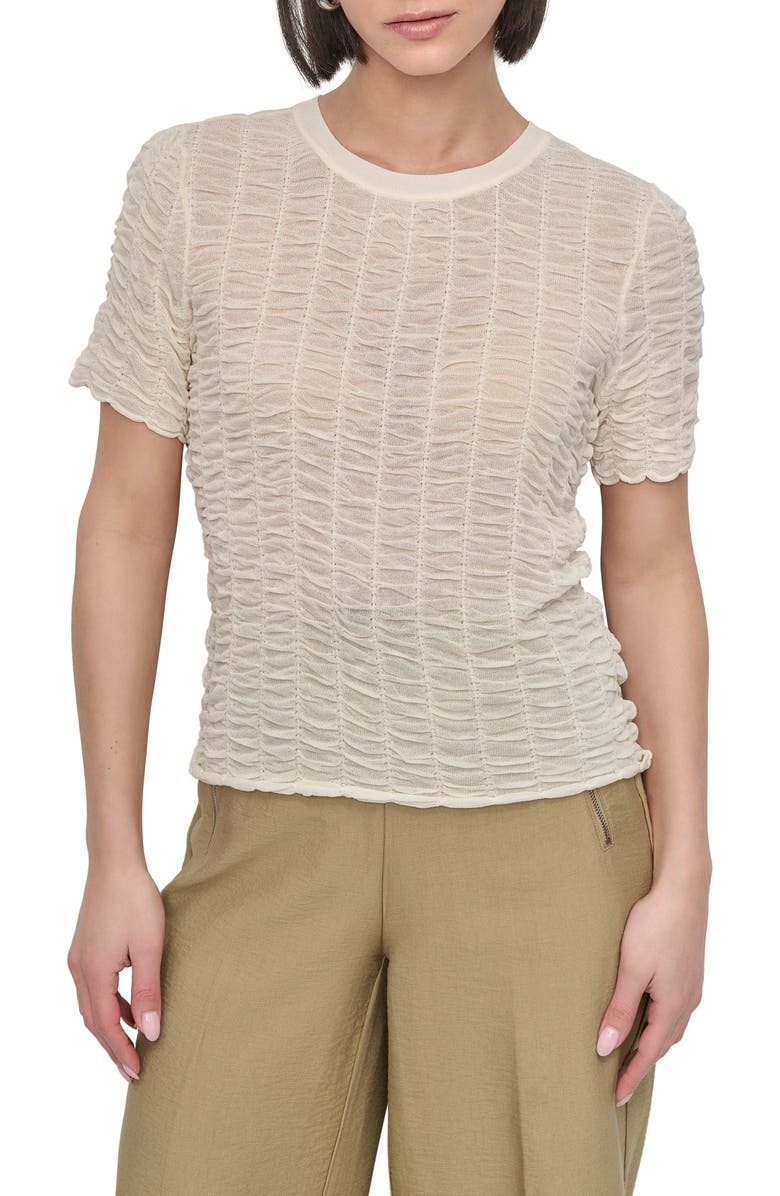 DKNY Superfine Textured Short Sleeve Sweater, Main, color, 