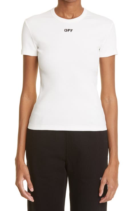Logo Stamp Rib Stretch Organic Cotton T-Shirt