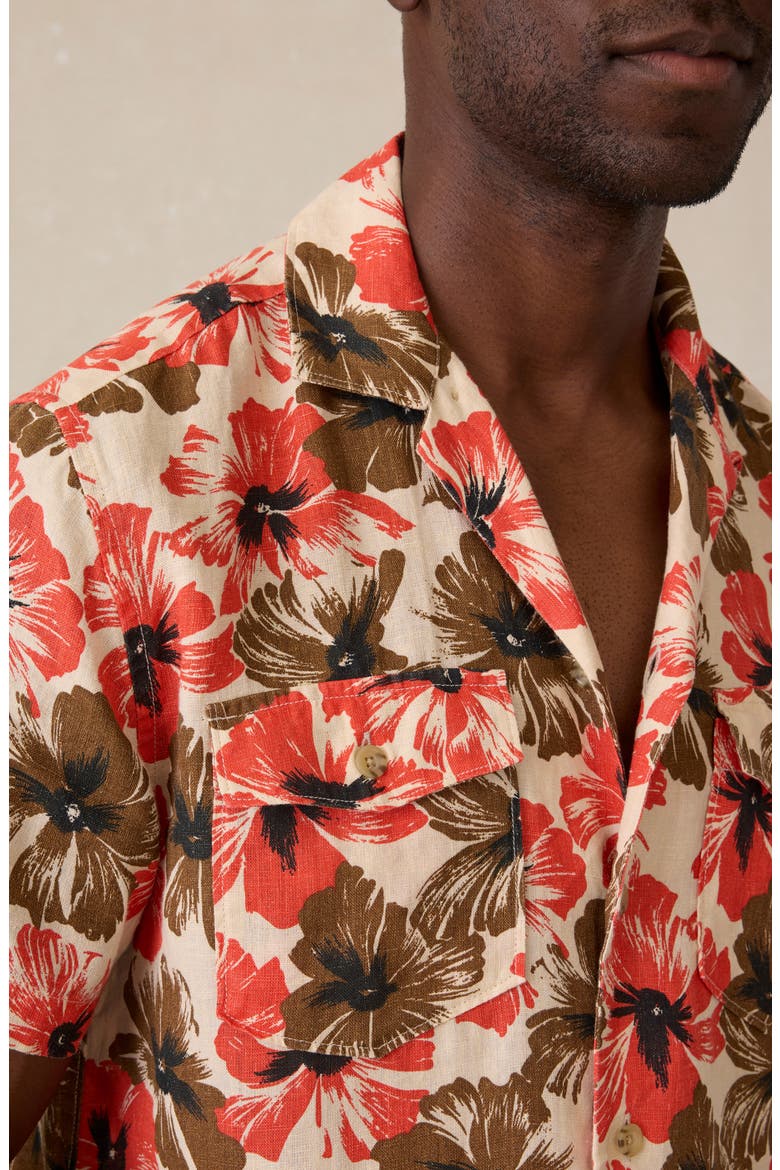 Reserve Basque Houndstooth Linen Camp Shirt, Alternate, color, WILDWOOD POPPY