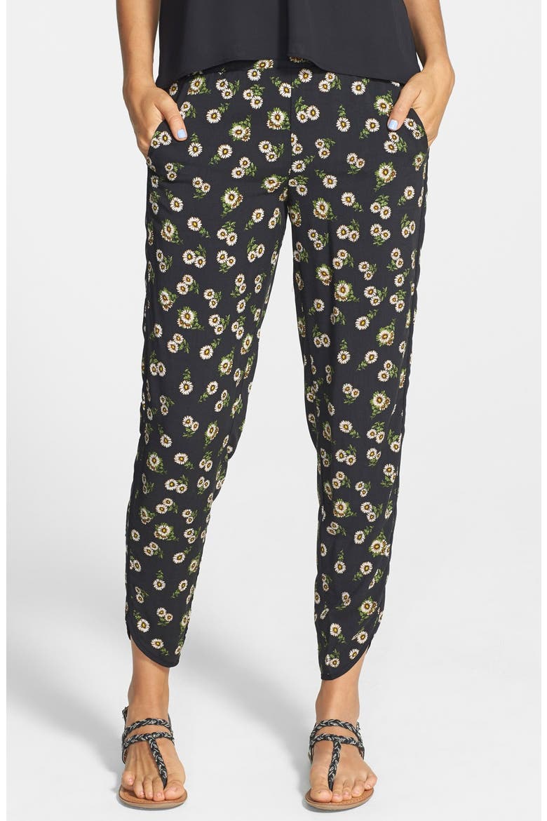 Print Tapered Pants, Main, color, BLACK DAISY PRINT