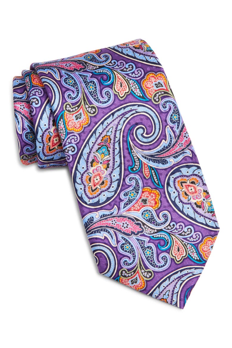 Paisley Silk Tie, Main, color, PURPLE