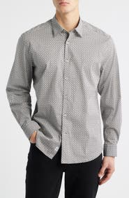 James Campbell Robo Modern Fit Dot Print Stretch Cotton Button-Up Shirt