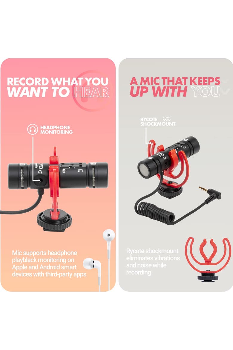 DoubleMic V2 Two-Sided Shotgun Mic for Camera Vlogging - Dual Capsule External Microphone for iPhone, Android, Smartphones and DSLR Camcorders, Alternate, color, Black