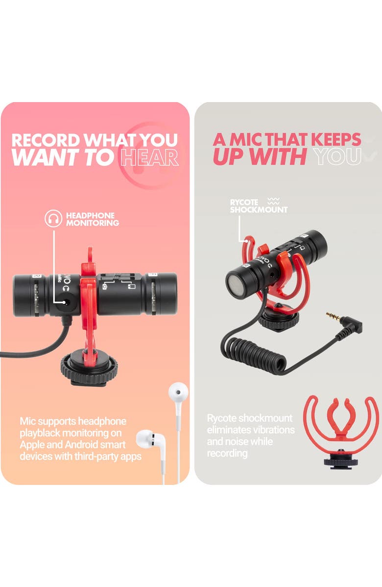 MOVO DoubleMic V2 Two-Sided Shotgun Mic for Camera Vlogging - Dual Capsule External Microphone for iPhone, Android, Smartphones and DSLR Camcorders, Alternate, color, Black