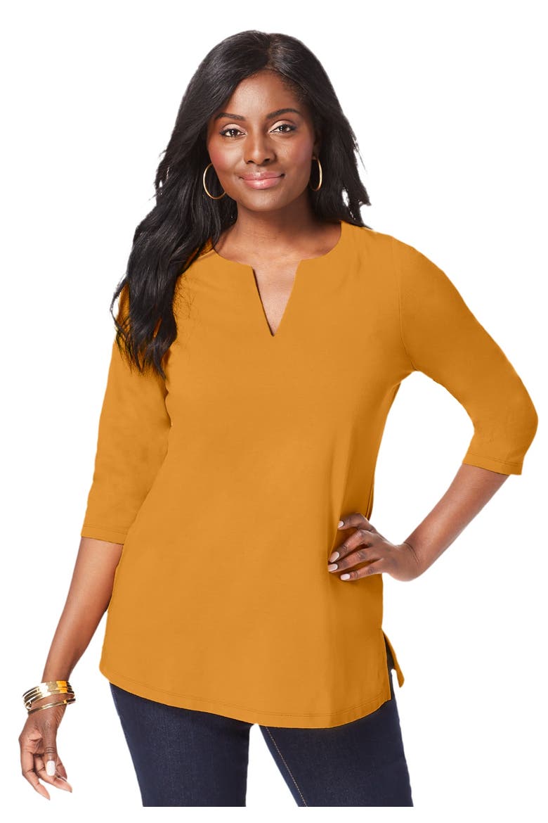 Stretch Cotton Notch Neck Tunic, Alternate, color, RICH GOLD