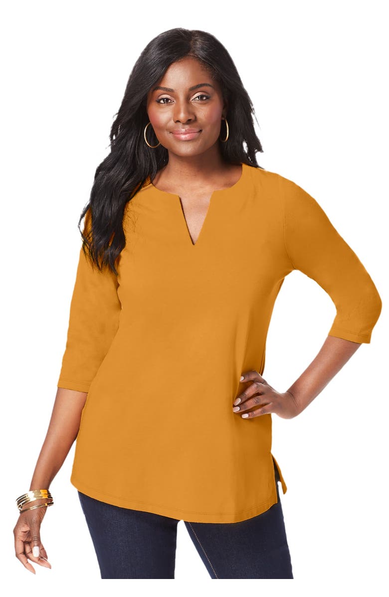 Jessica London Stretch Cotton Notch Neck Tunic, Main, color, Rich Gold