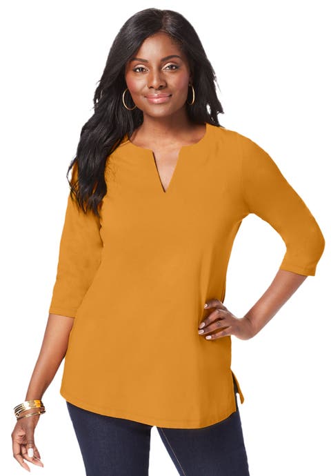 Stretch Cotton Notch Neck Tunic (Plus Available)