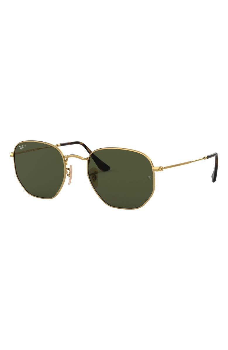 Ray-Ban 51mm Polarized Geometric Sunglasses, Alternate, color, Gold/ Green Polar