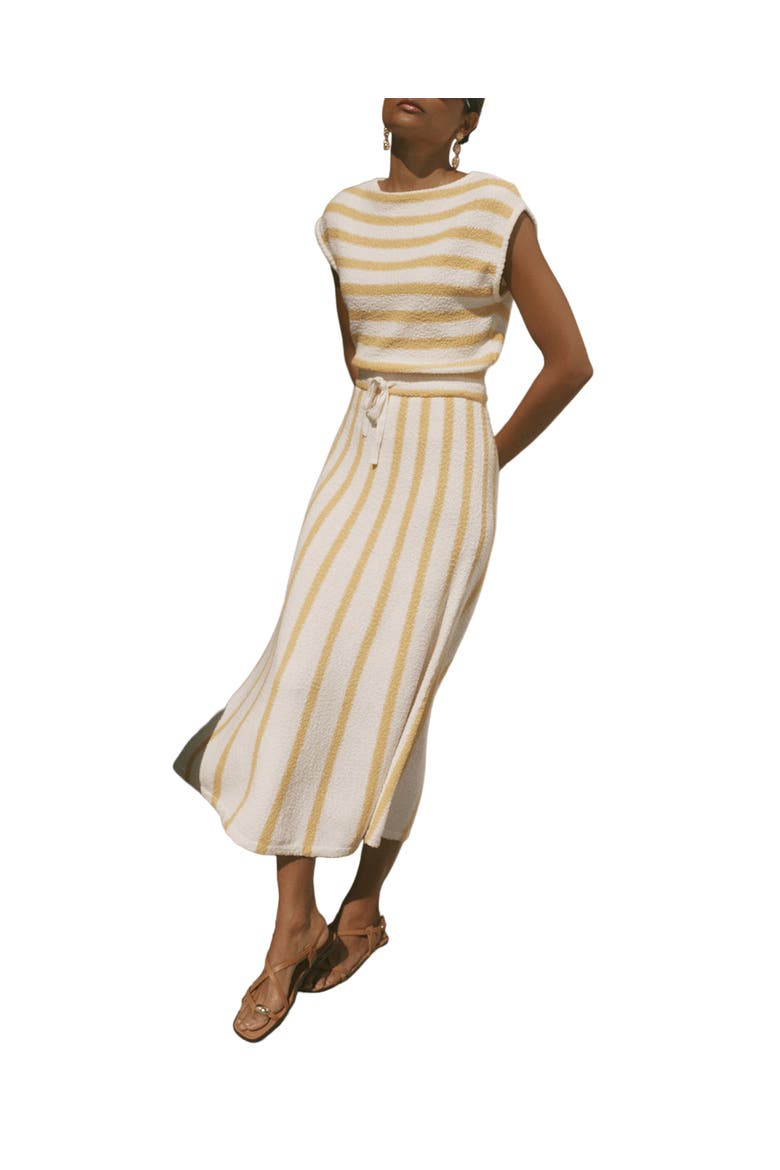 Cotton Blend Striped Midi Dress, Main, color, Yellow