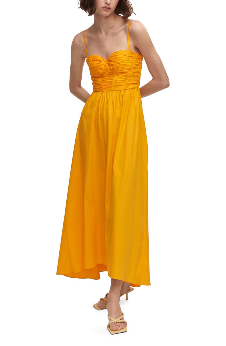MANGO Ruched Corset Maxi Dress with Removable Straps, Main, color, 