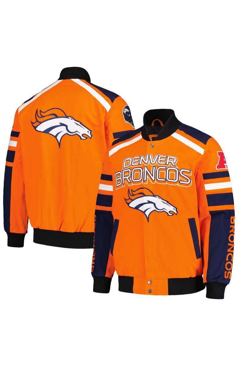 G-III SPORTS BY CARL BANKS Men's G-III Sports by Carl Banks Orange Denver Broncos Power Forward Racing Full-Snap Jacket, Alternate, color,