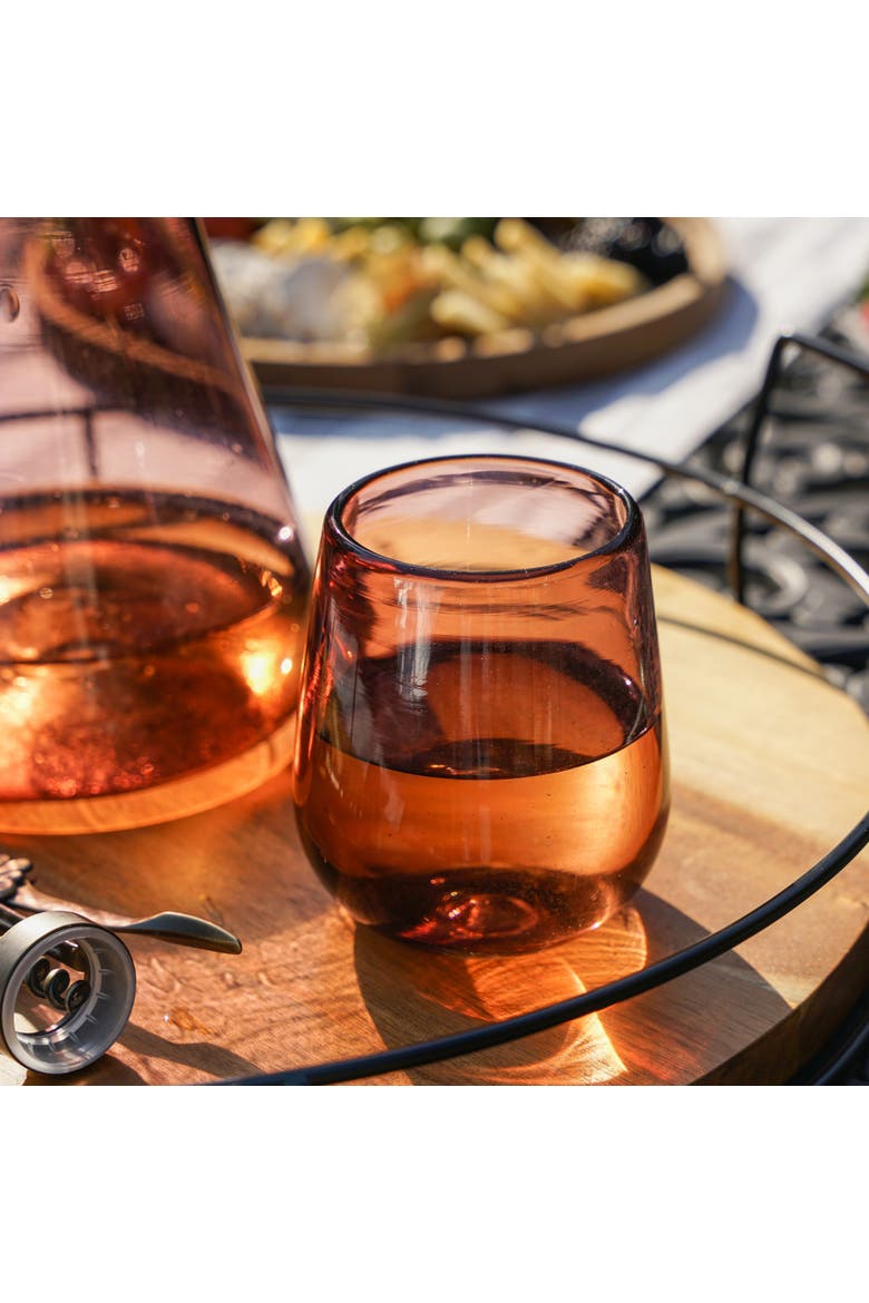 Segunda Vida Rosado Recycled Stemless Wine Glasses Set of 2, Alternate, color, Pink