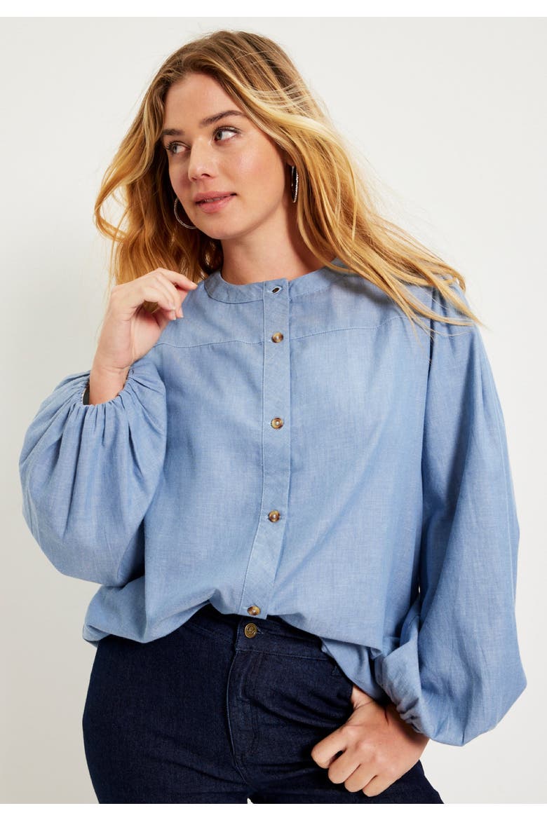 Puff Sleeve Chambray Jacket, Alternate, color, LIGHT WASH