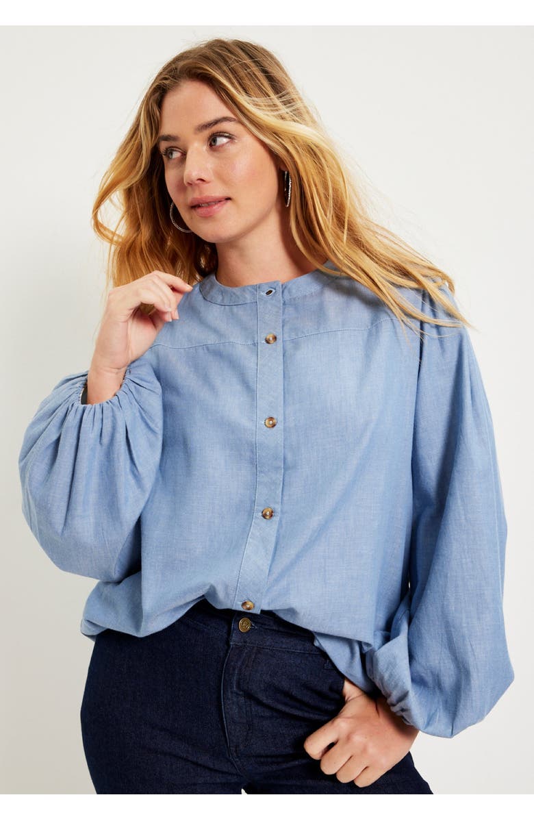 June + Vie Puff Sleeve Chambray Jacket, Alternate, color, Light Wash
