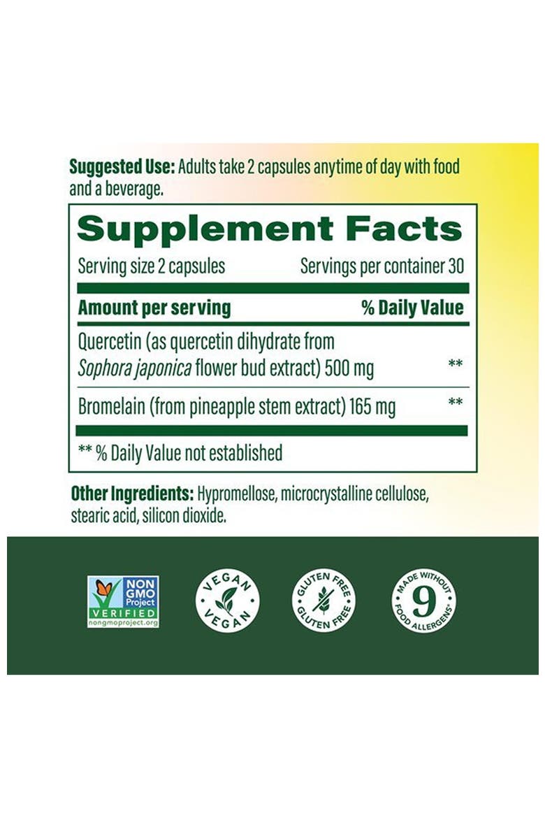 Quercetin with Bromelain Supplement, Respiratory & Seasonal Immune Support, Vegan, 60 Capsules, Alternate, color, None