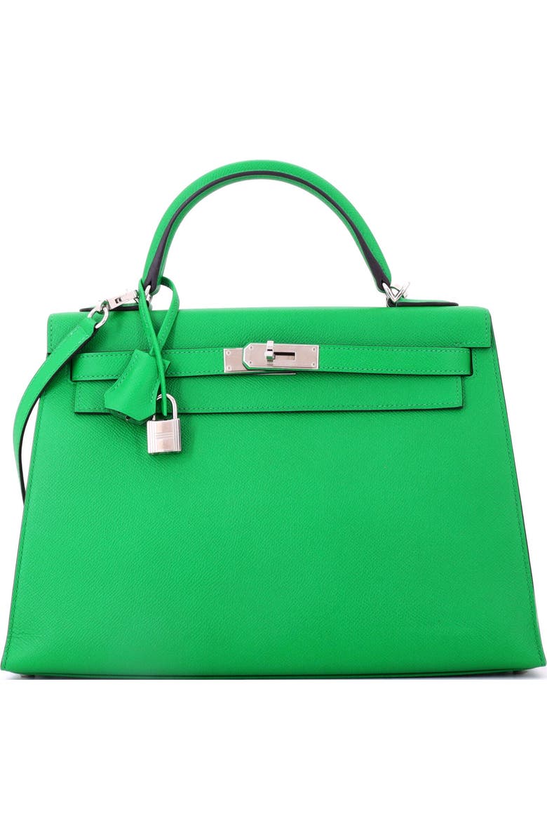 Pre-Owned Hermes Kelly Handbag Green Epsom with Palladium Hardware 32, Main, color, Green