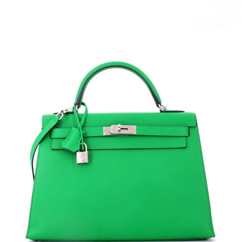 Kelly Handbag Green Epsom with Palladium Hardware 32