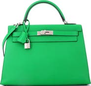 Pre-Owned Hermes Kelly Handbag Green Epsom with Palladium Hardware 32