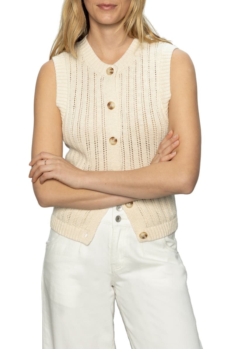 Sanctuary Pointelle Stitch Cotton Button-Up Sweater Vest, Alternate, color, 