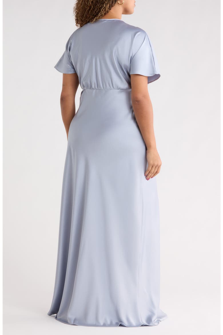V-Neck Satin Dress, Alternate, color, STEEL BLUE