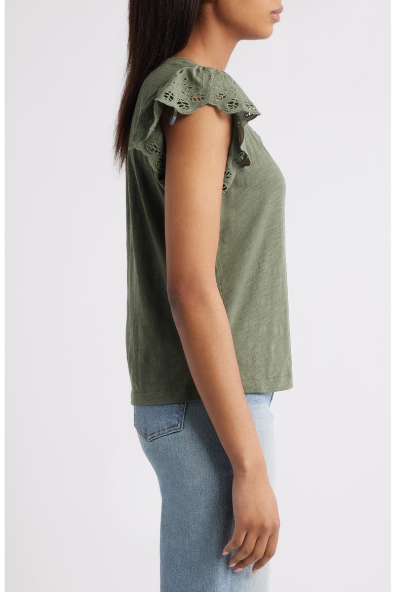 Eyelet Flutter Sleeve Jersey T-Shirt, Alternate, color, OREG-OREGANO