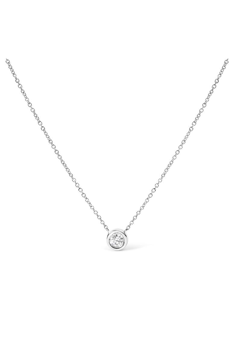 10K White Gold 1/2 Carat Diamond Modern Bezel-Set Solitaire Pendant Necklace, Main, color, White
