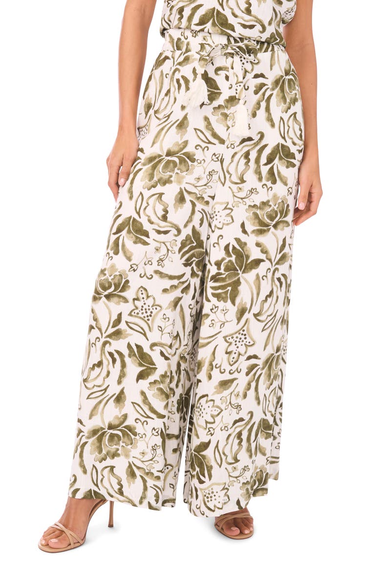 Floral Wide Leg Drawstring Pants, Main, color, OLIVE MIST