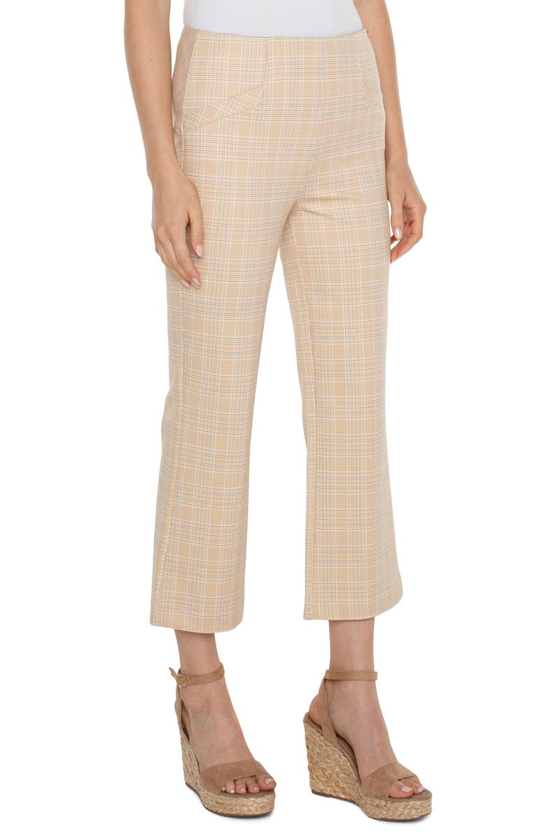 Liverpool Stella Plaid Crop Flare Ponte Pants, Alternate, color, Flxn Gld Gl Pld