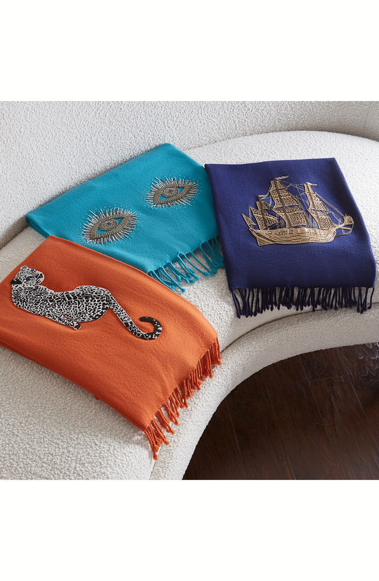 Jonathan Adler Leopard Embellished Throw, Alternate, color, Orange