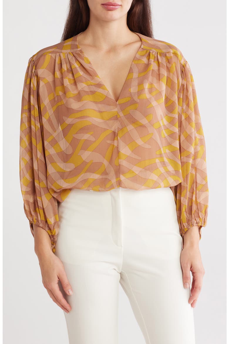 Sheer Puff Sleeve Top, Main, color, MUSTARD