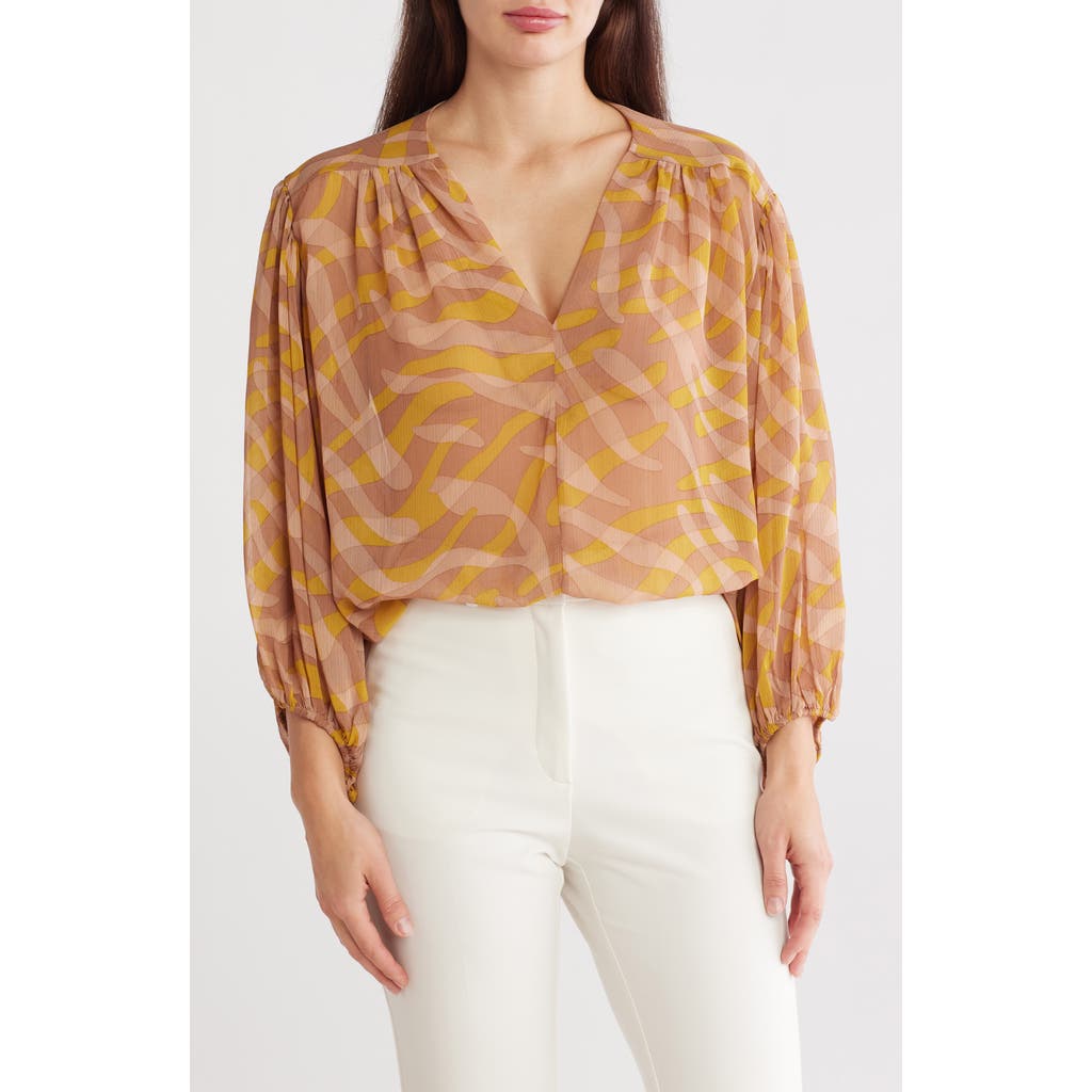 Renee C Sheer Puff Sleeve Top In Mustard