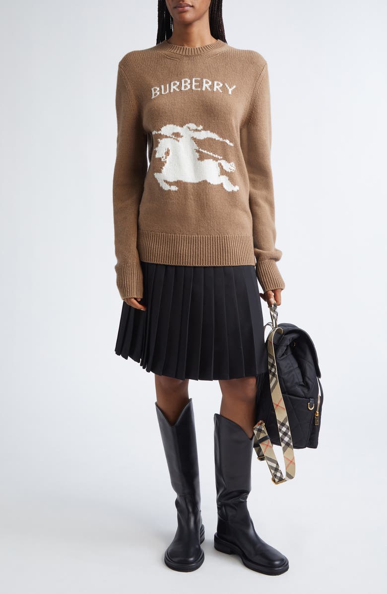 Burberry Scarlett Classic EKD Wool & Cashmere Crewneck Sweater, Alternate, color, Camel