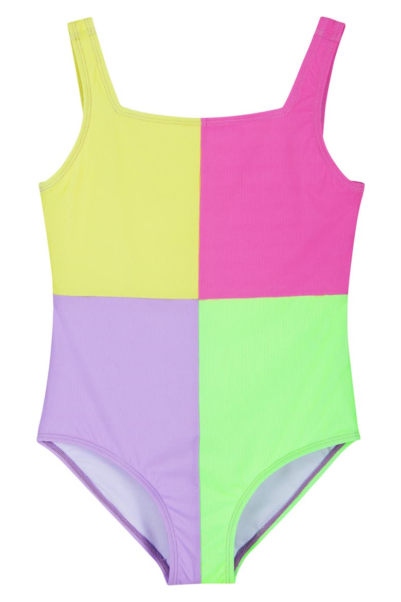 Kids' Colorblock One-Piece Swimsuit, Main, color, YELLOW COLORBLOCK