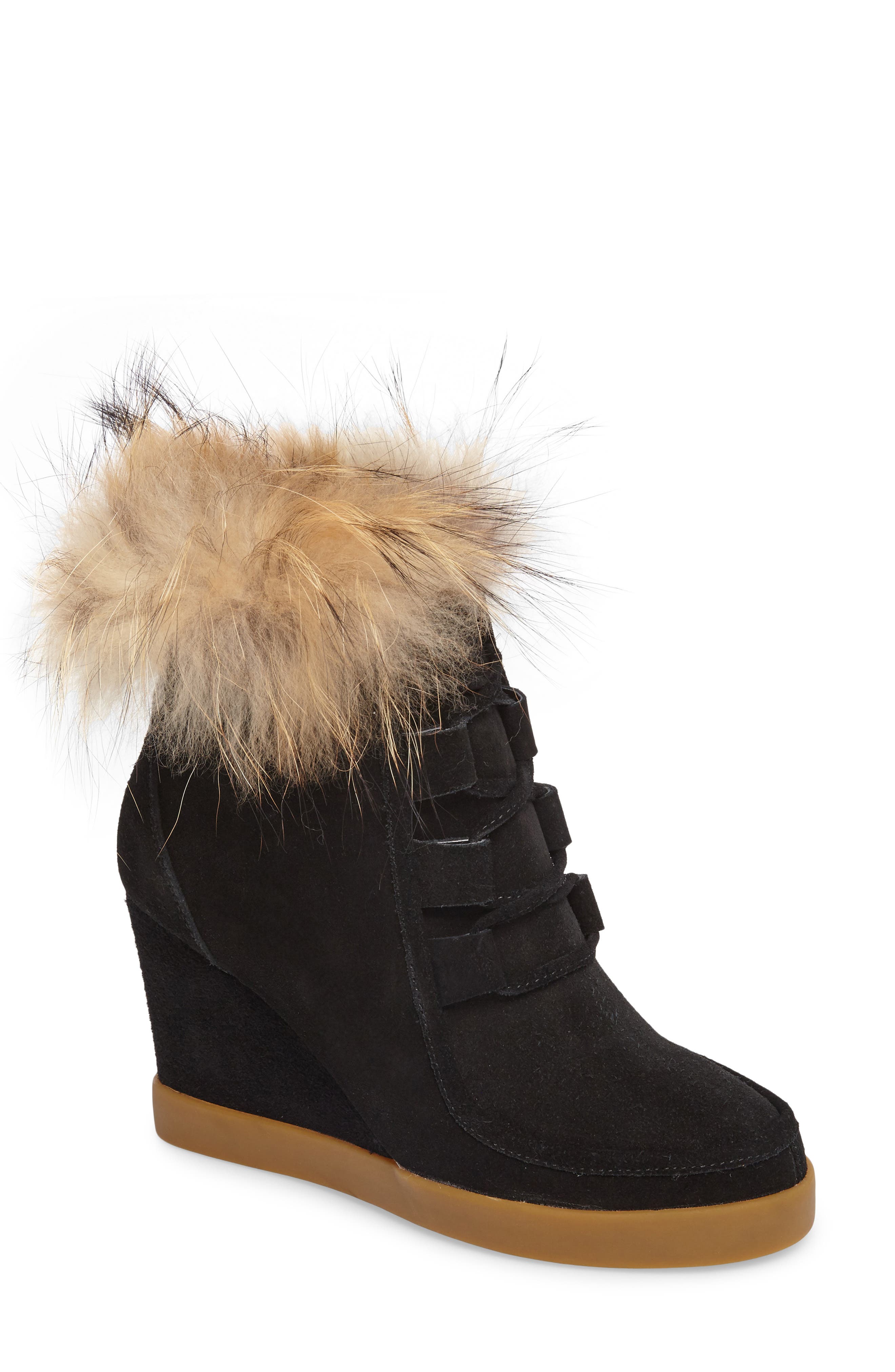 Cecelia New York Holly Wedge Bootie with Genuine Fox Fur Trim, Main, color, 