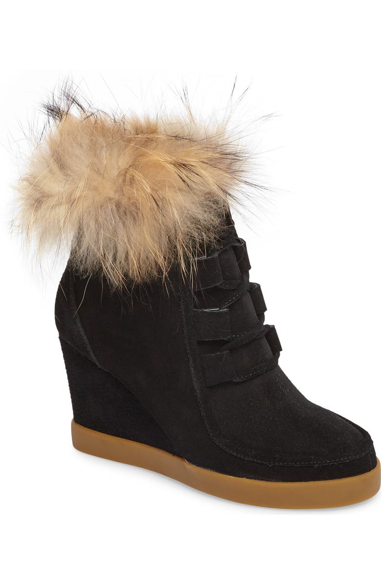 Cecelia New York Holly Wedge Bootie with Genuine Fox Fur Trim, Main, color,